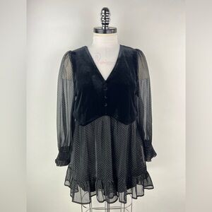 💚 3157. Velour Vest Black Mini Dress